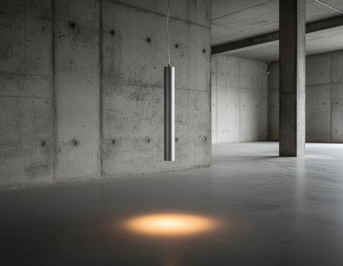Recessed architectural lighting washing a bare concrete interior