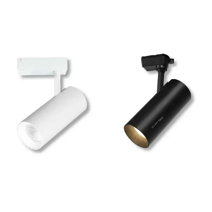 Echo track spotlights in white and black on track adaptors
