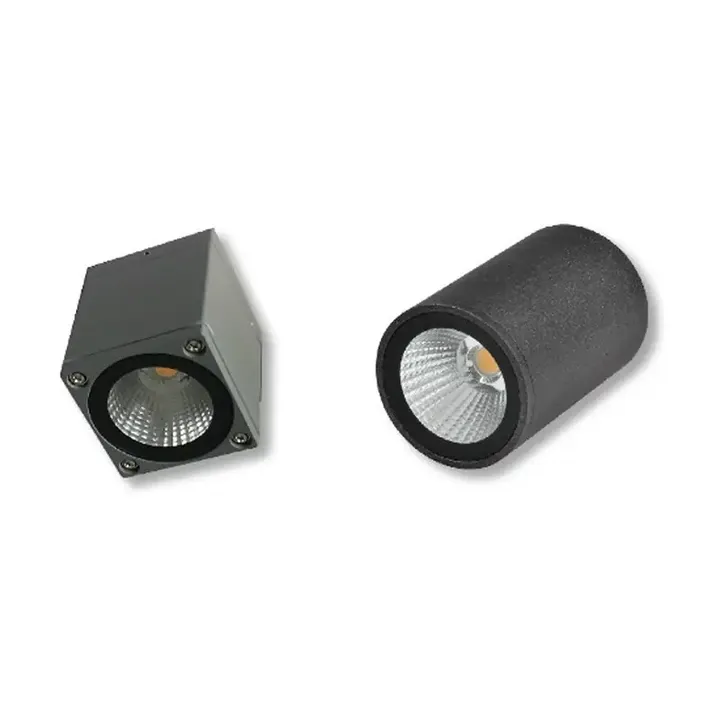Gunter surface downlights, one square and one round, in dark grey