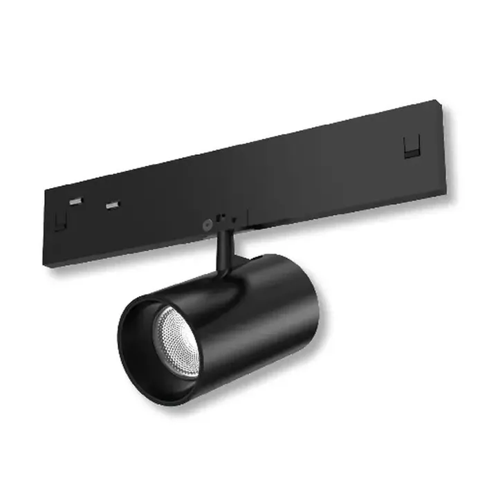 Lynx magnetic track spotlight in black on its track adaptor
