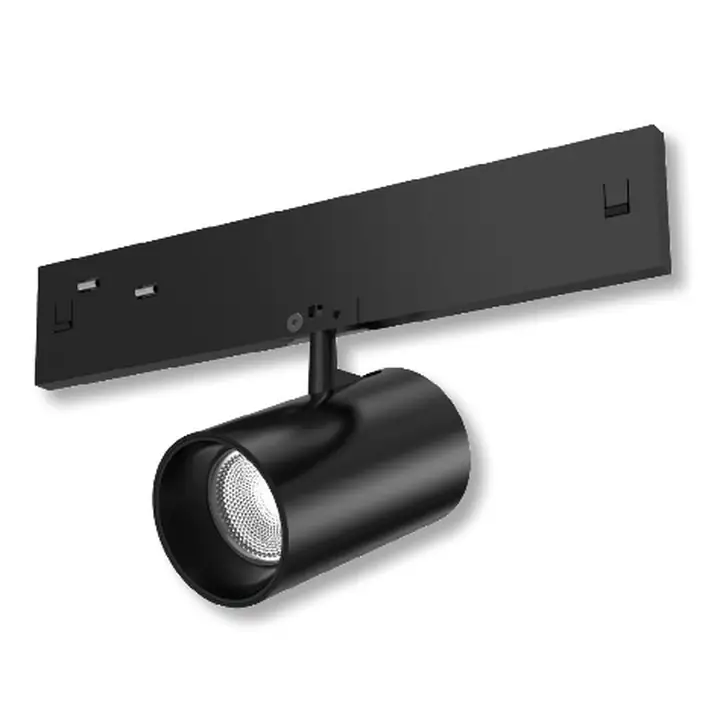 Lynx magnetic track spotlight in black on its track adaptor