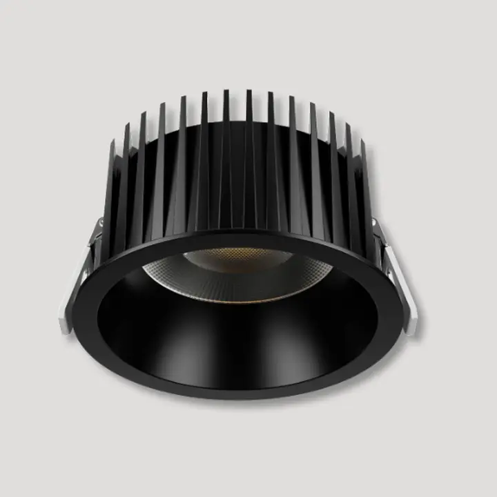 Plus recessed downlight with a deep black reflector and finned body