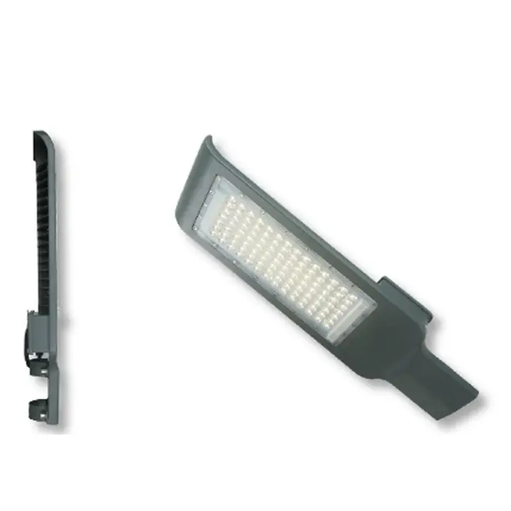 Street light head in sand grey shown from the front and side