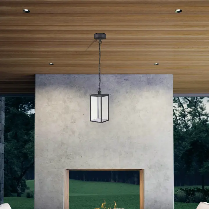 Tower-H pendant hanging under a timber soffit