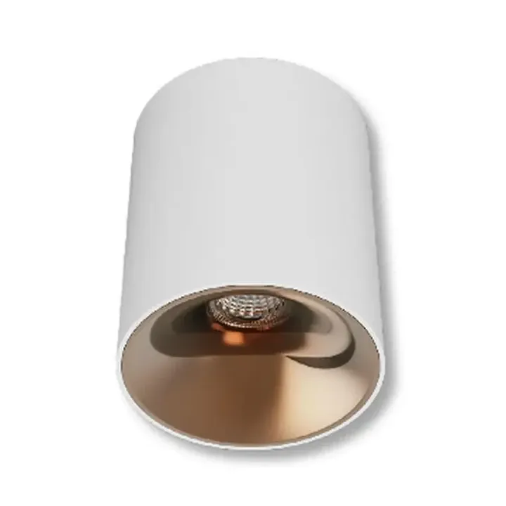 Veen surface downlight cylinder in white with a gold curved reflector