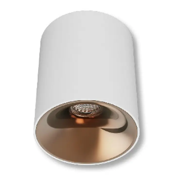 Veen surface downlight cylinder in white with a gold curved reflector